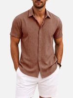 Men’s Textured Button Down Short Sleeve Collared Casual Shirt