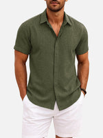 Men’s Textured Button Down Short Sleeve Collared Casual Shirt
