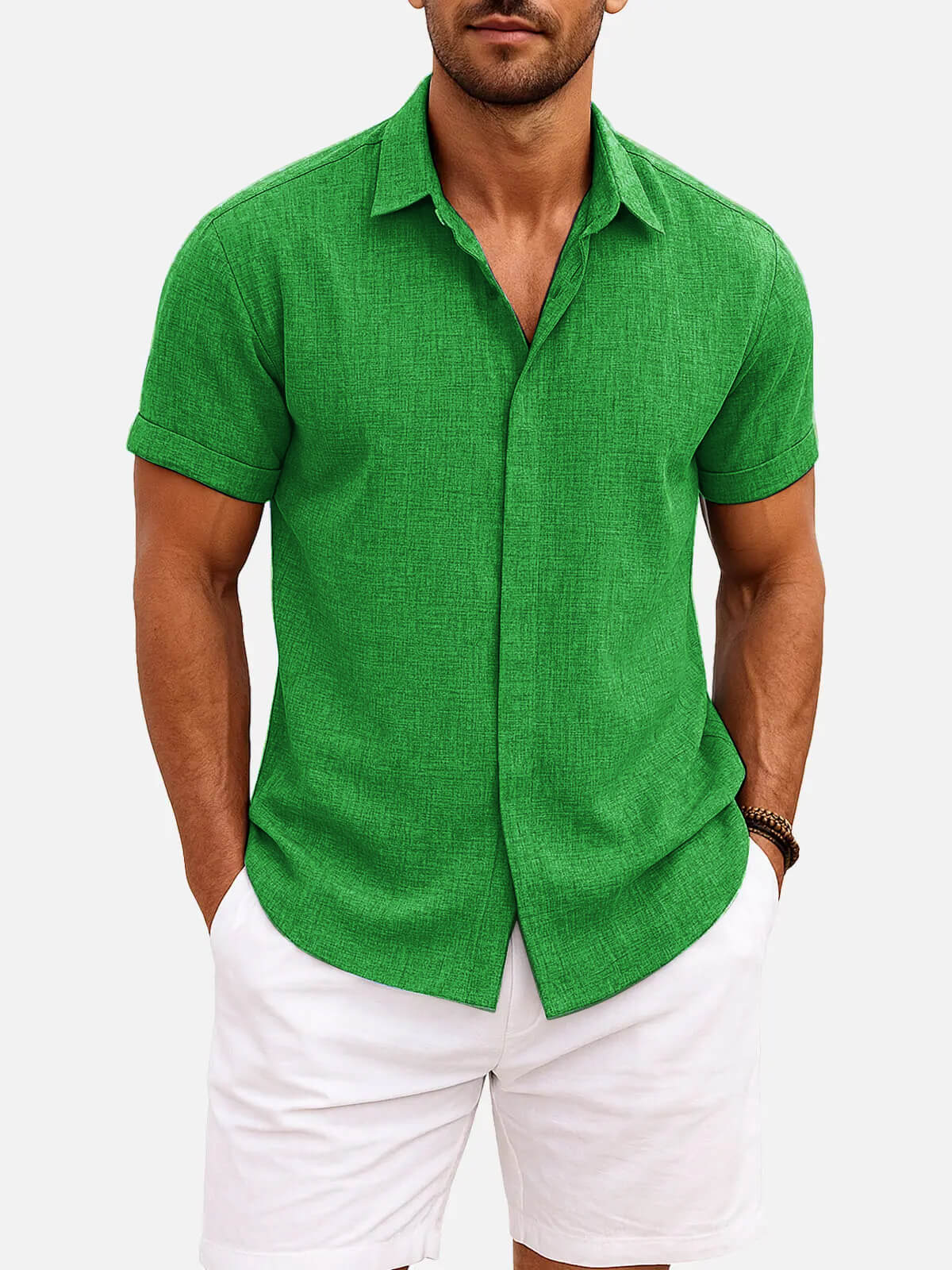 Men’s Textured Button Down Short Sleeve Collared Casual Shirt