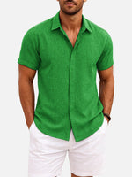 Men’s Textured Button Down Short Sleeve Collared Casual Shirt