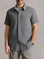 Men’s Textured Button Down Short Sleeve Collared Casual Shirt