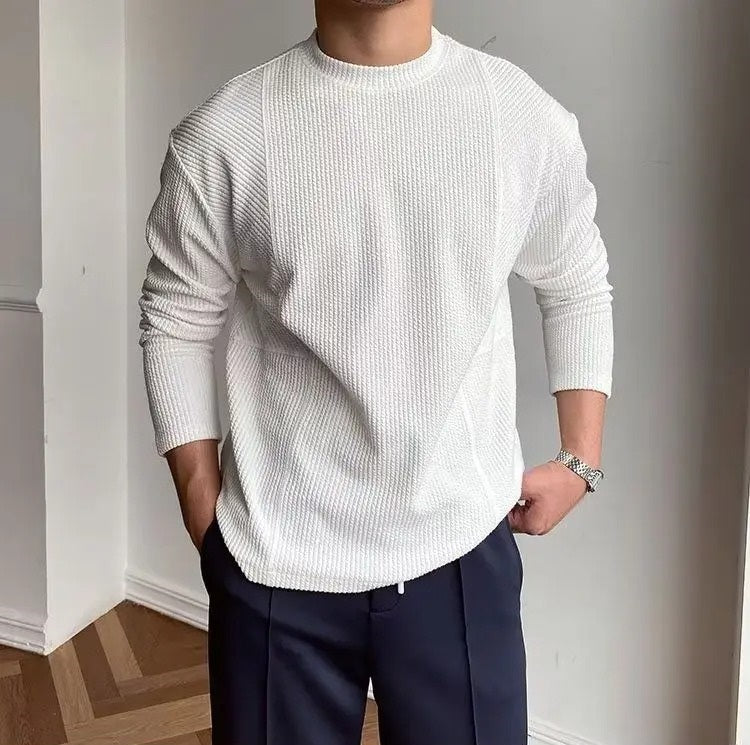 Men's Textured Long Sleeve Crew Neck Sweater