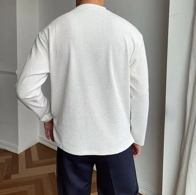 Men's Textured Long Sleeve Crew Neck Sweater