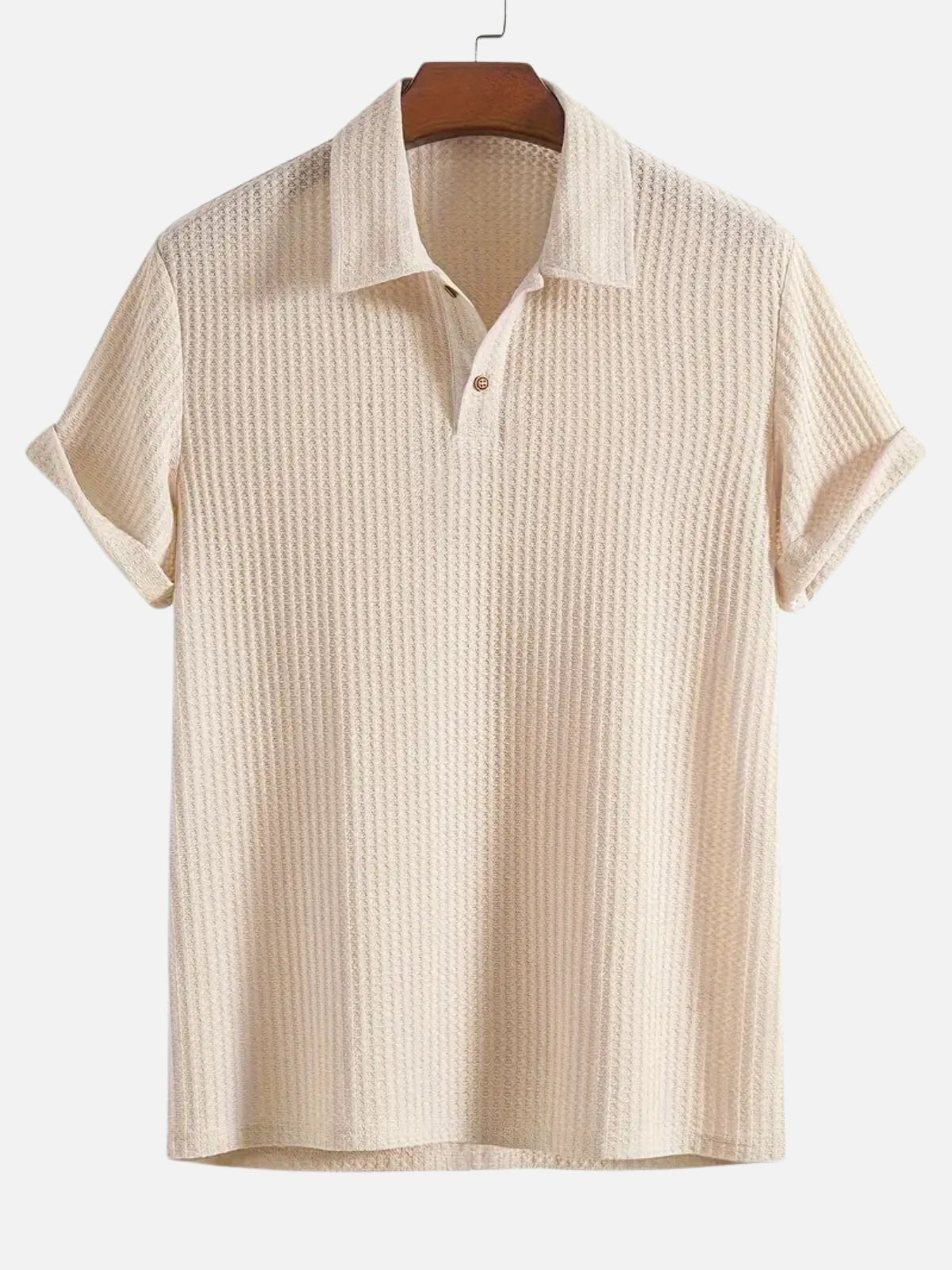 Men’s Textured Short Sleeve Button Placket Collared Polo Shirt
