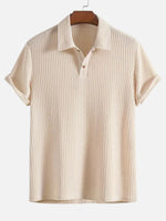 Men’s Textured Short Sleeve Button Placket Collared Polo Shirt