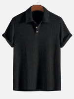 Men’s Textured Short Sleeve Button Placket Collared Polo Shirt