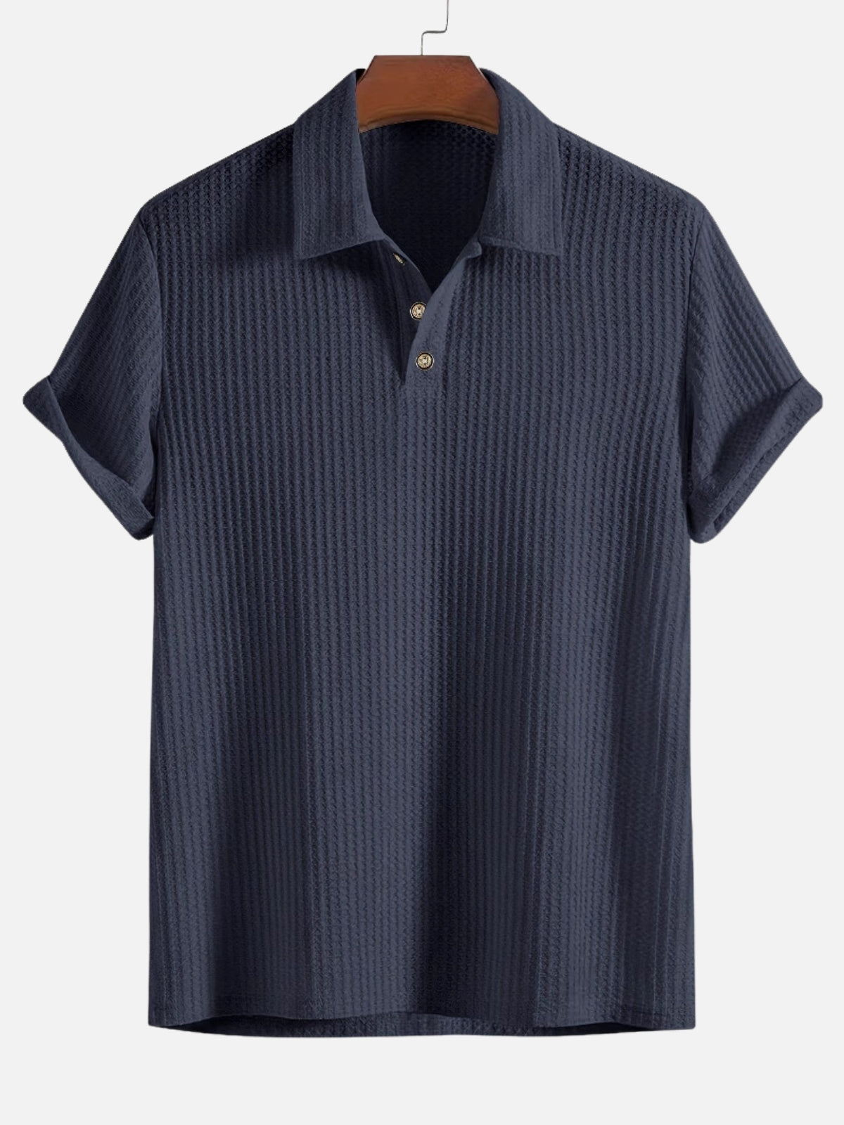 Men’s Textured Short Sleeve Button Placket Collared Polo Shirt