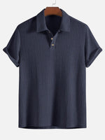 Men’s Textured Short Sleeve Button Placket Collared Polo Shirt