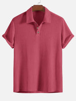Men’s Textured Short Sleeve Button Placket Collared Polo Shirt