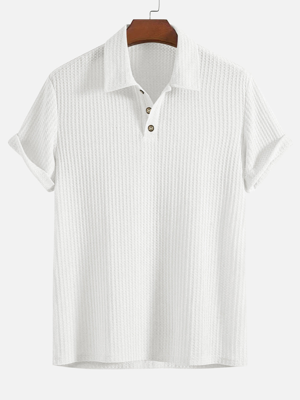 Men’s Textured Short Sleeve Button Placket Collared Polo Shirt