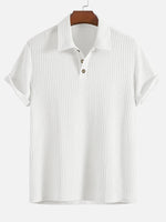 Men’s Textured Short Sleeve Button Placket Collared Polo Shirt