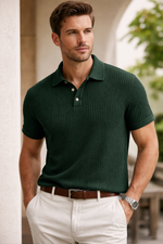 Men’s Textured Short Sleeve Button Placket Collared Polo Shirt