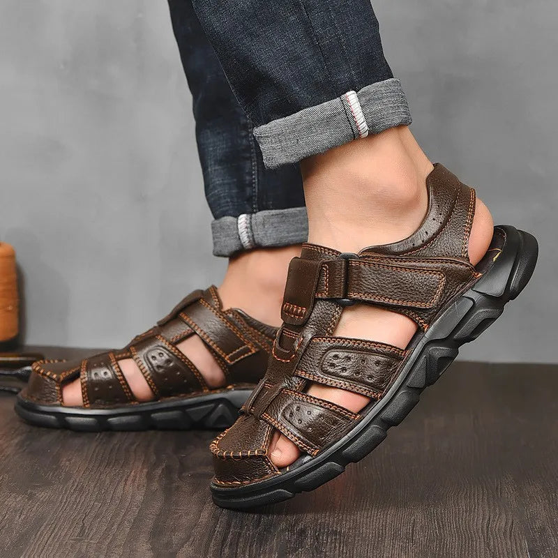 Men's Textured Straps Closed-Toe Fisherman Sandals