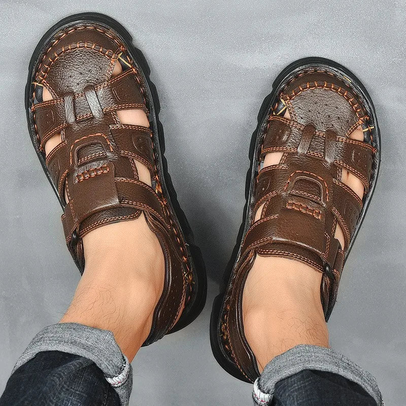 Men's Textured Straps Closed-Toe Fisherman Sandals