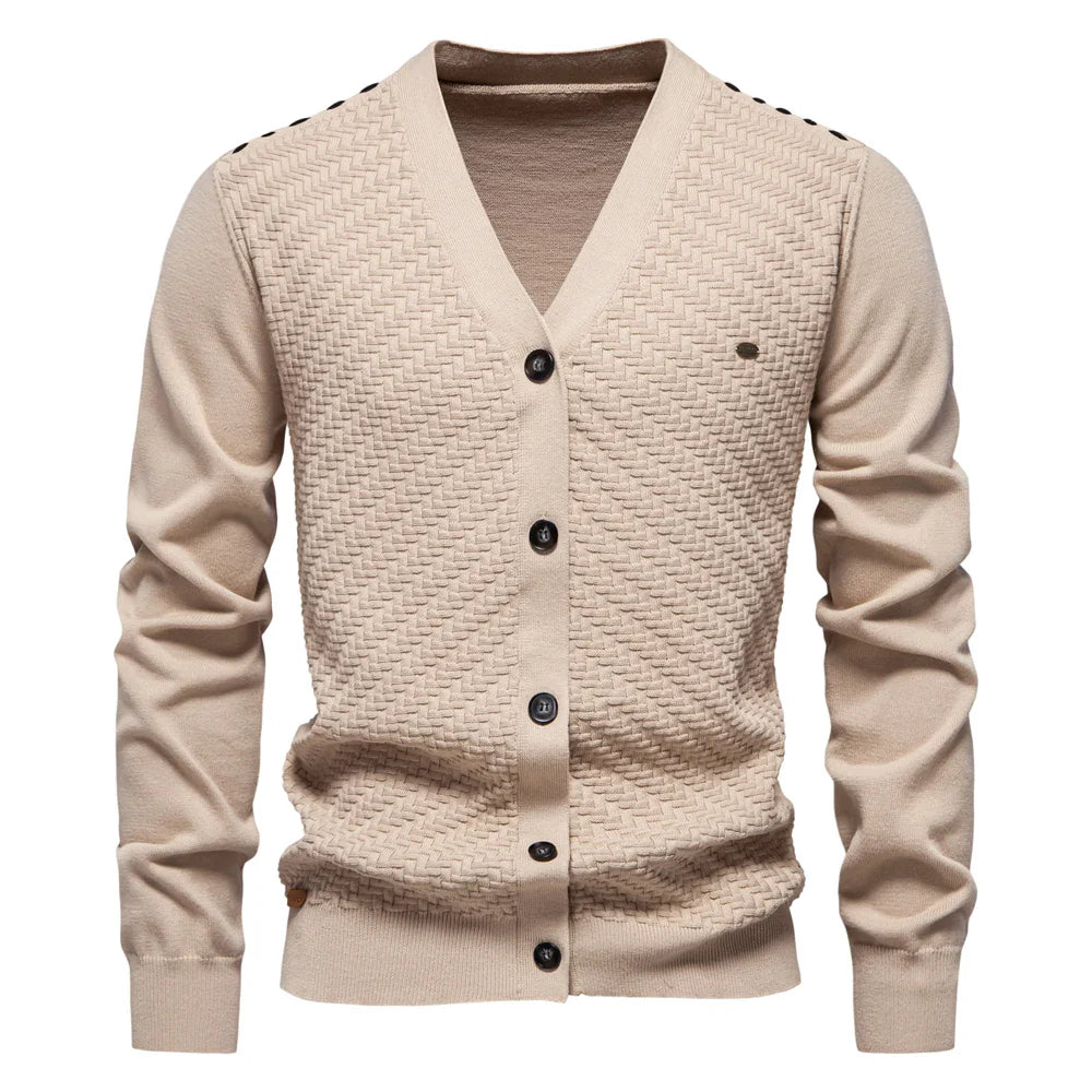 Men’s Textured V-Neck Button Knit Cardigan