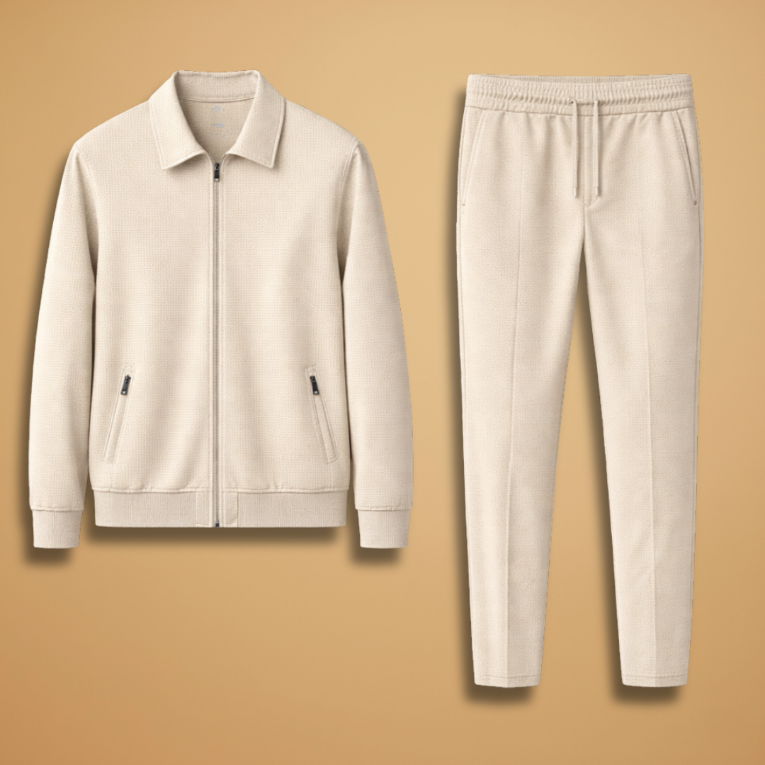 Men’s Textured Zip Up 2 Piece Tracksuit Set