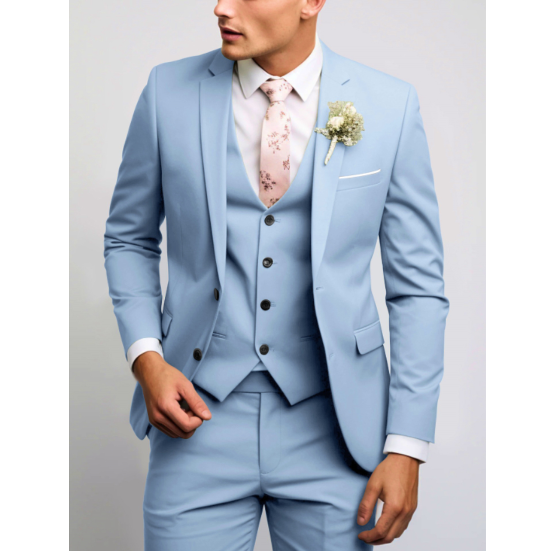 Men's Three Piece Single Breasted Notch Lapel Vest Front Pocket Suit
