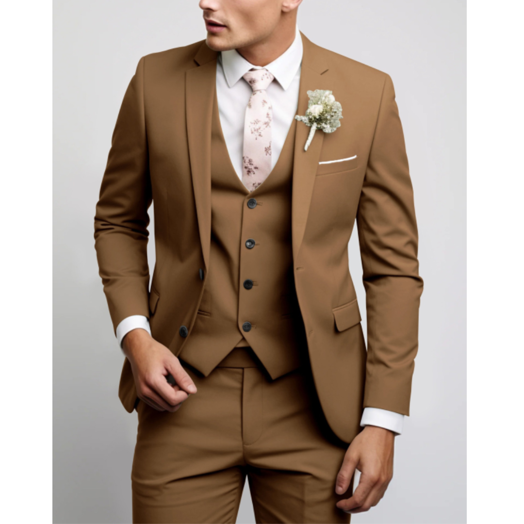Men's Three Piece Single Breasted Notch Lapel Vest Front Pocket Suit
