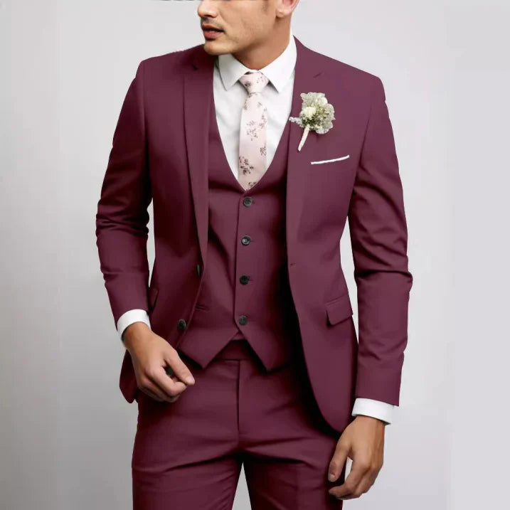 Men's Three Piece Single Breasted Notch Lapel Vest Front Pocket Suit