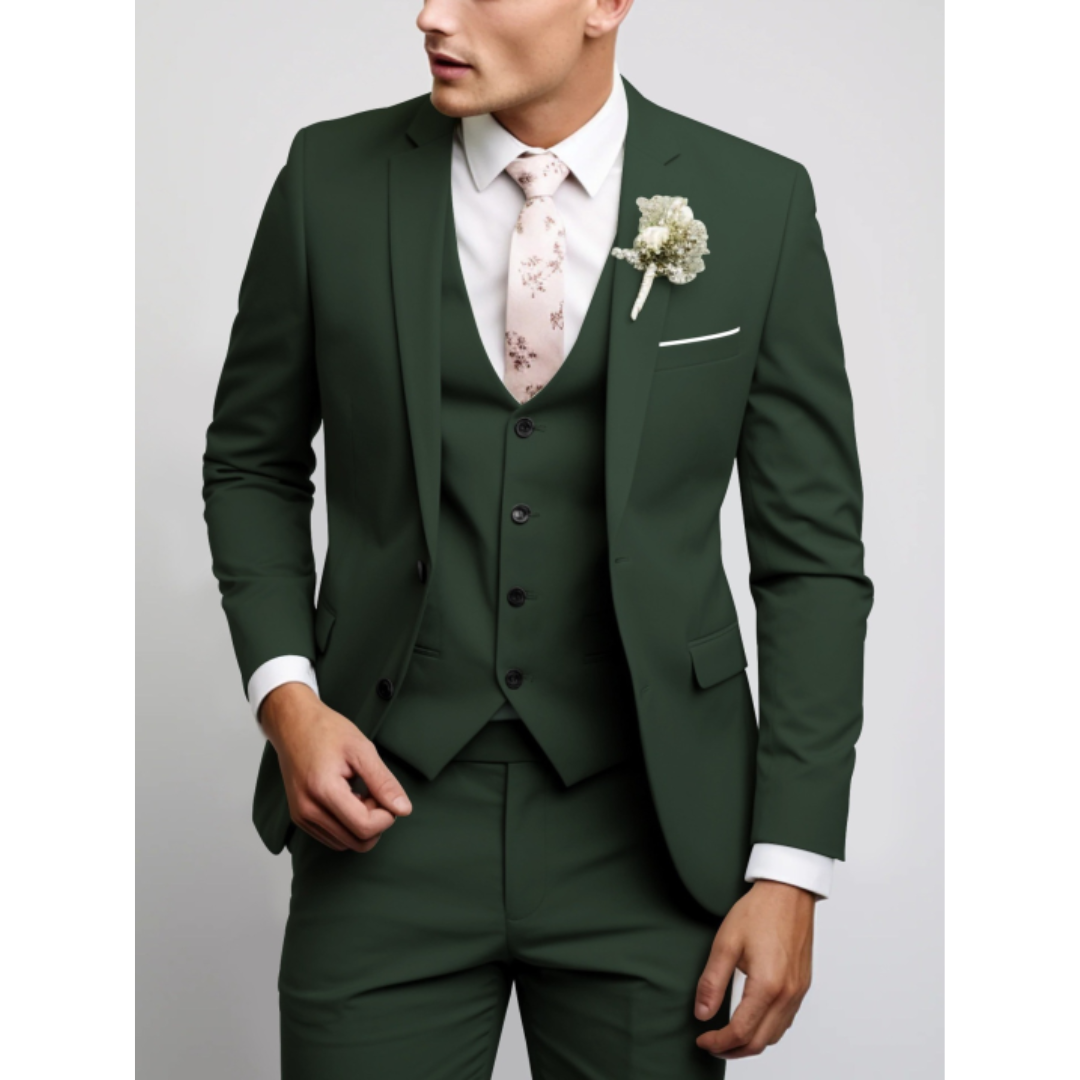 Men's Three Piece Single Breasted Notch Lapel Vest Front Pocket Suit