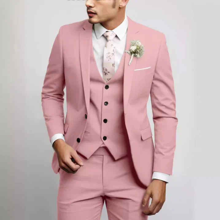 Men's Three Piece Single Breasted Notch Lapel Vest Front Pocket Suit