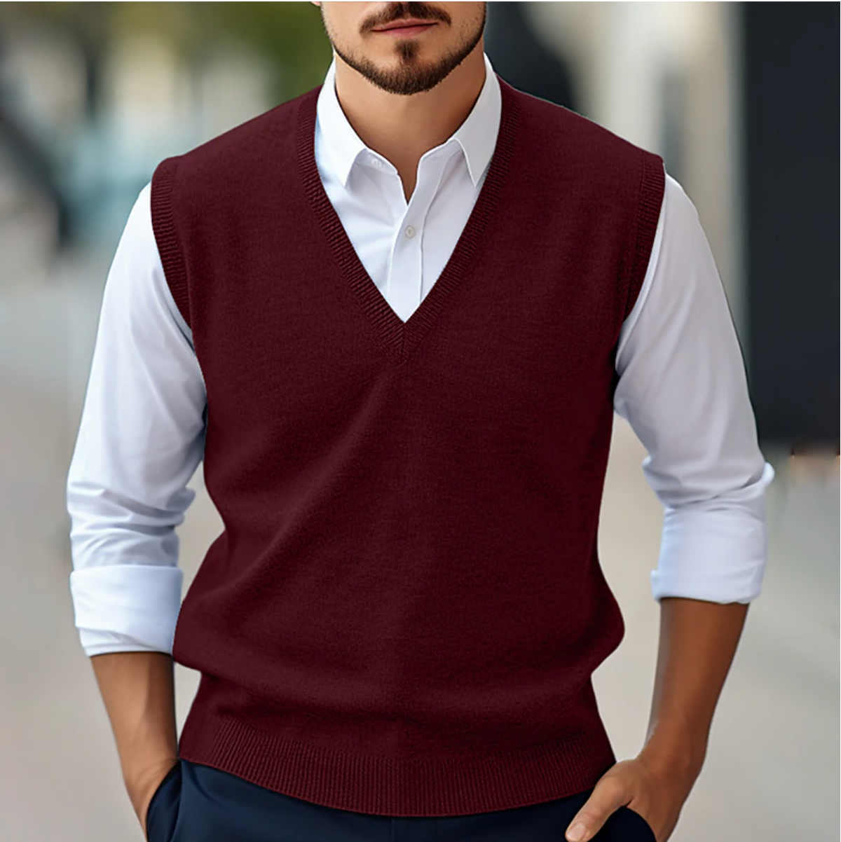 Men's V-Neck Sleeveless Knit Sweater