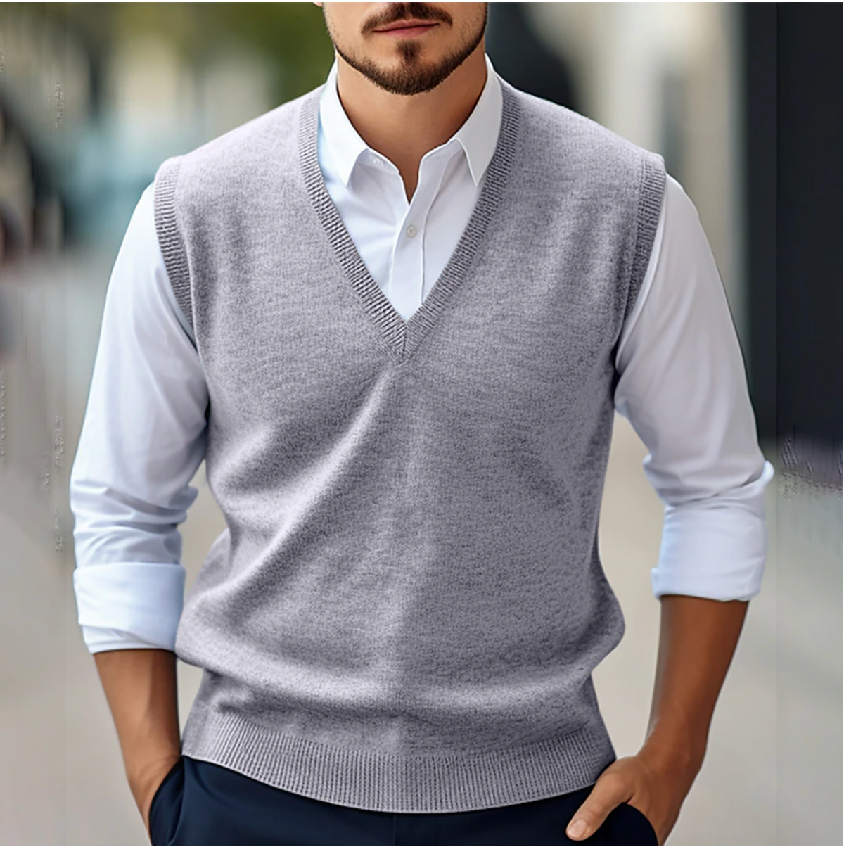 Men's V-Neck Sleeveless Knit Sweater