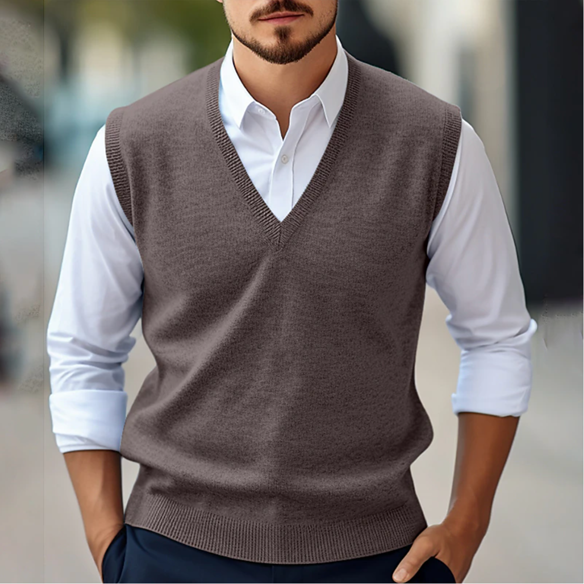 Men's V-Neck Sleeveless Knit Sweater