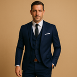Men's Wedding Notch Lapel Button Front Vest Flap Pocket Three Part Suit