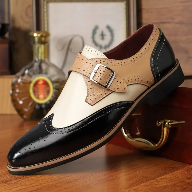 Men's Wingtip Monk Strap Brogue Buckle Perforated Dress Shoes