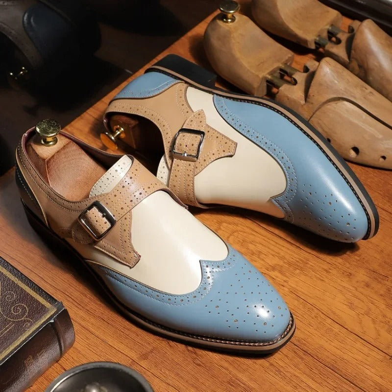 Men's Wingtip Monk Strap Brogue Buckle Perforated Dress Shoes