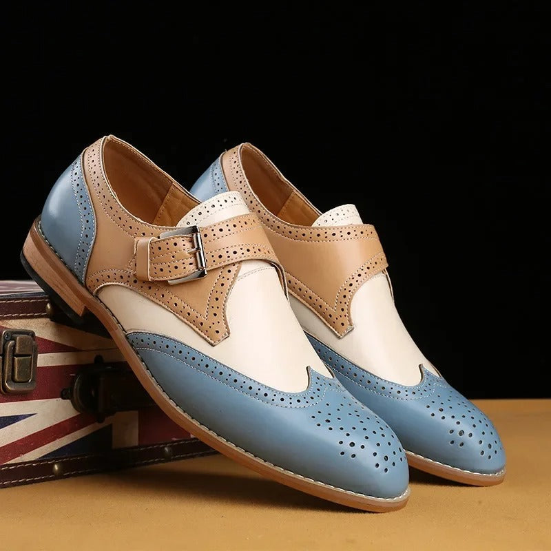 Men's Wingtip Monk Strap Brogue Buckle Perforated Dress Shoes