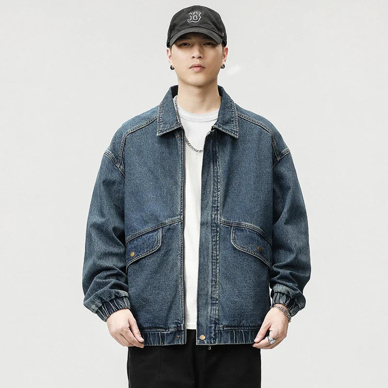 Men’s Zip Front Elastic Cuff Denim Jacket