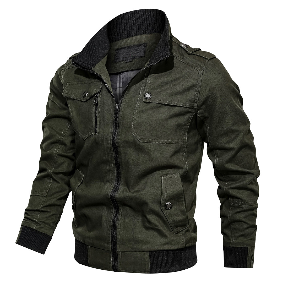 Men’s Zip Front Stand Collar Utility Bomber Jacket