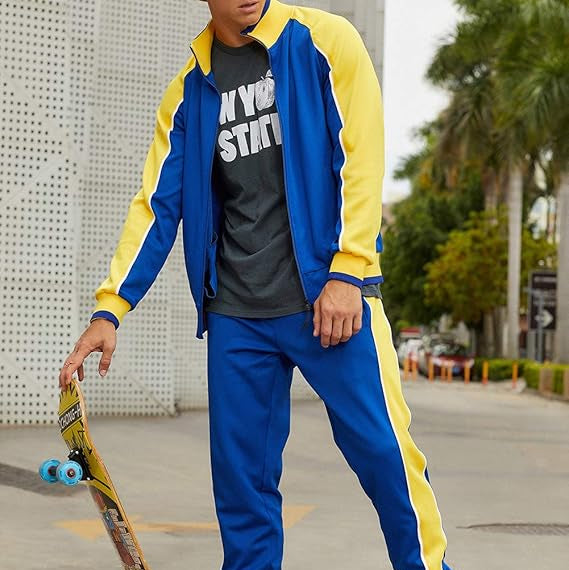 Men’s Zip Up Color Block 2 Piece Tracksuit Set
