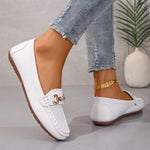 Women’s Mocassin Shoes with Metal Chain Detail and Moc Toe Stitching