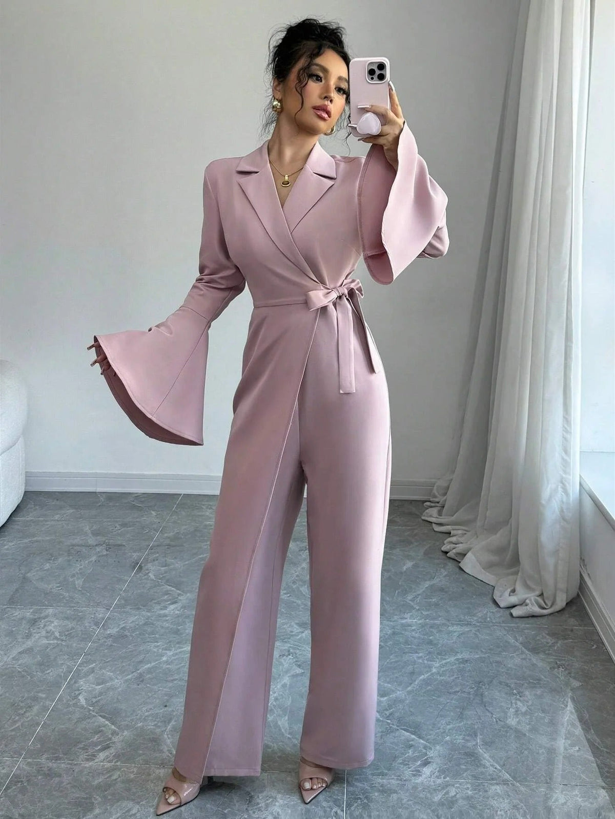 Women’s Blazer Wrap Wide Leg Jumpsuit