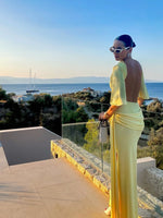 Women’s Cape Sleeve Maxi Wedding Guest Dress