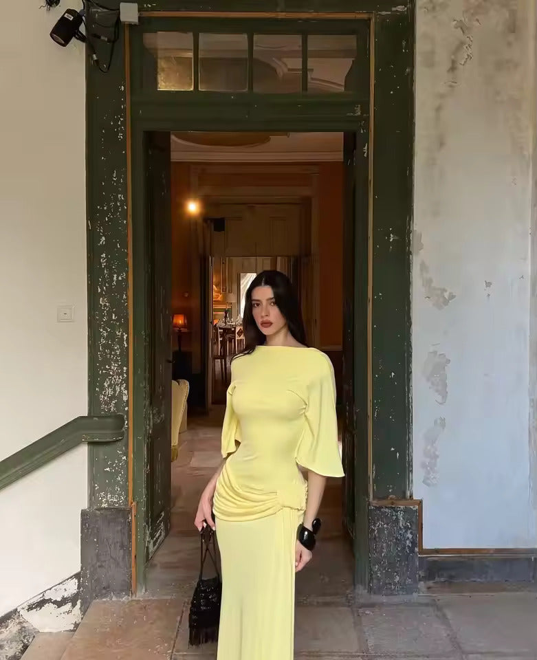Women’s Cape Sleeve Maxi Wedding Guest Dress