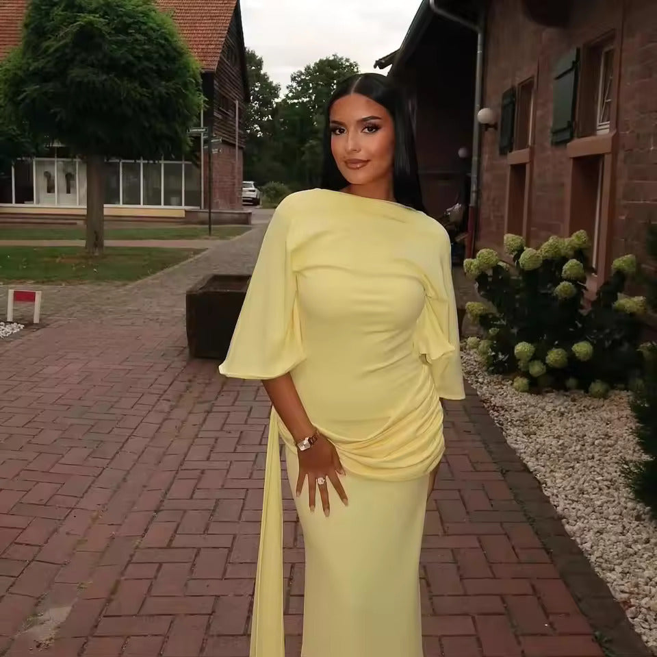 Women’s Cape Sleeve Maxi Wedding Guest Dress