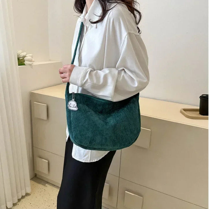 Women’s Casual Shoulder Bag with Ribbed Fabric