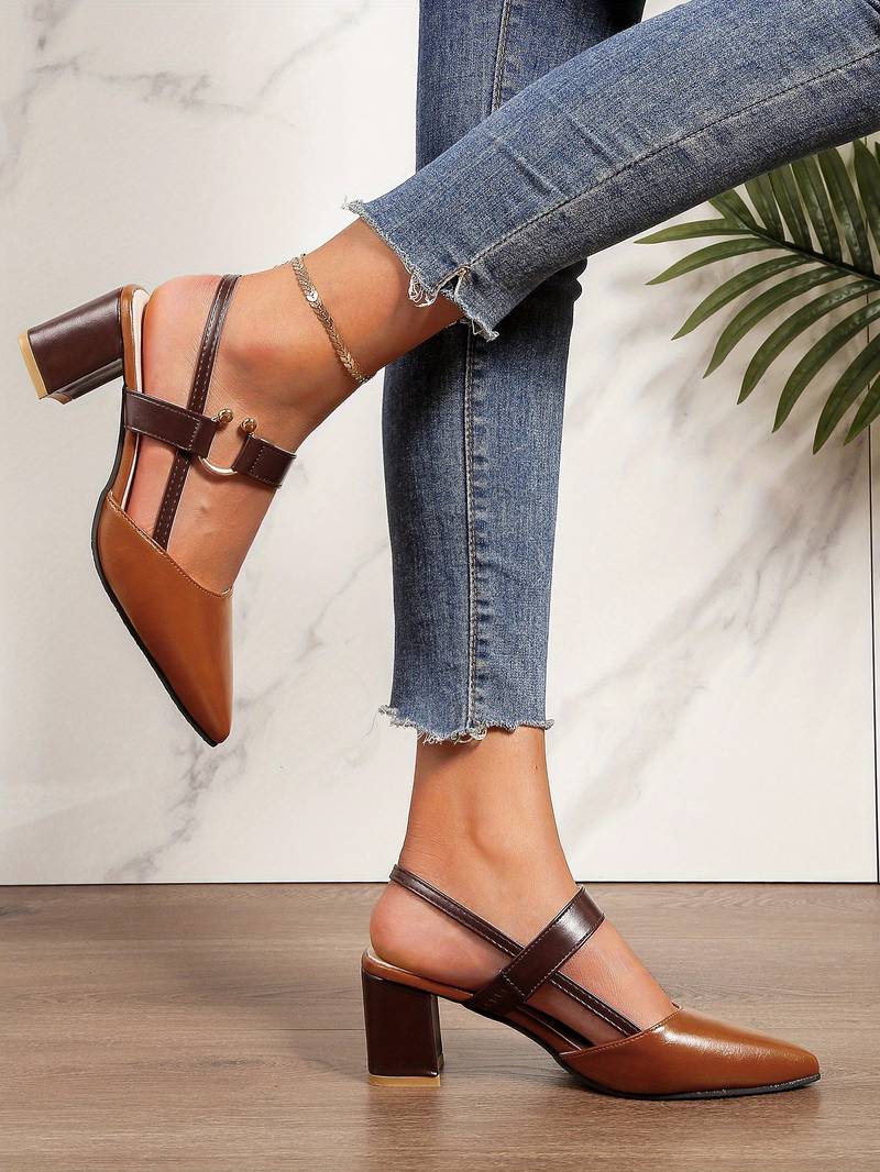 Women’s Closed-Toe Slingback Block Heel Shoes