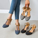 Women’s Closed-Toe T-Strap Block Heel Shoes