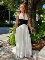 Women’s Contrast Panel Halter Maxi Wedding Guest Dress