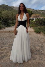 Women’s Contrast Panel Halter Maxi Wedding Guest Dress