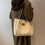 Women’s Corduroy Shoulder Bag with Ribbed Design