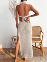 Women’s Crochet Halter Cut-Out Maxi Swim Cover Up