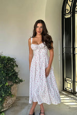Women’s Floral Bustier Midi Wedding Guest Dress