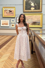 Women’s Floral Bustier Midi Wedding Guest Dress