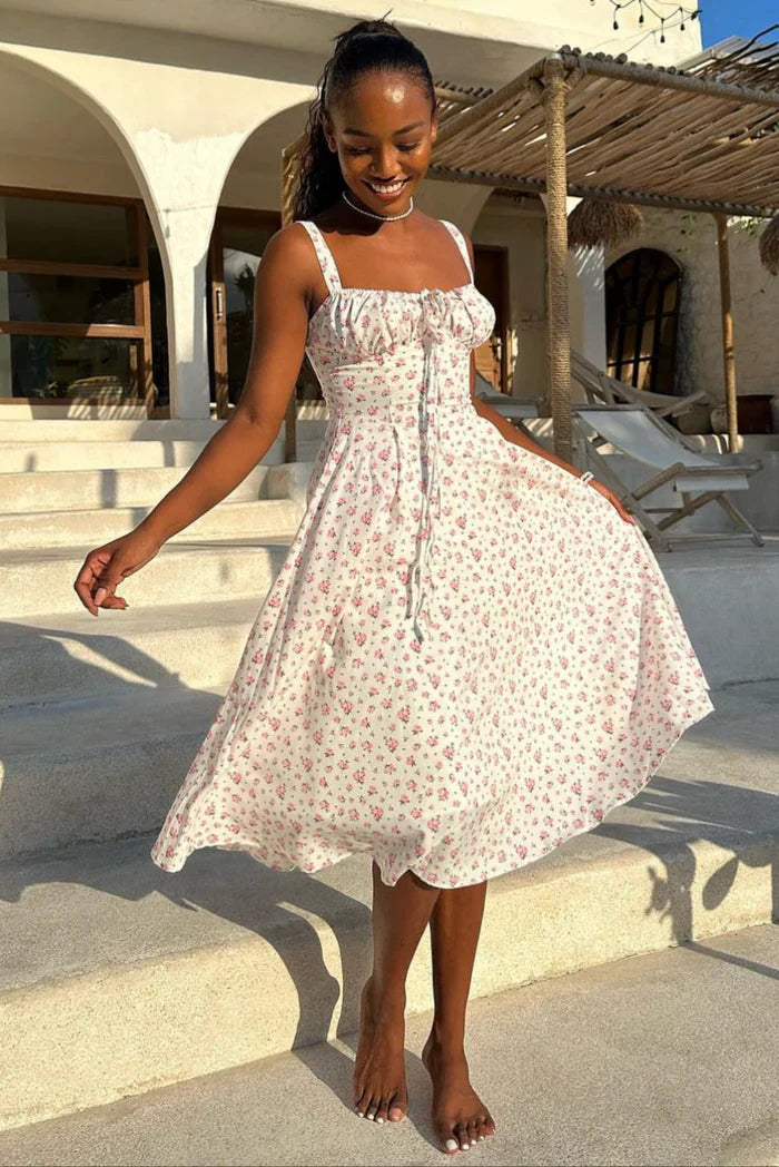 Women’s Floral Bustier Midi Wedding Guest Dress